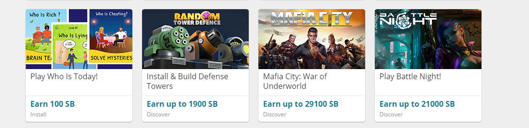 An example image screenshot of Swagbucks gaming section offers you can do, ranging from open world games, puzzle games, word games, strategy games, etc.