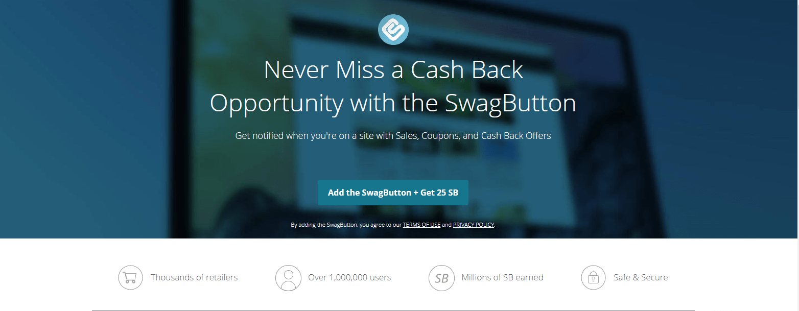 An example image screenshot of Swagbucks Swagbutton where it mentions that you can never missed a cash back opportunity ever again, 